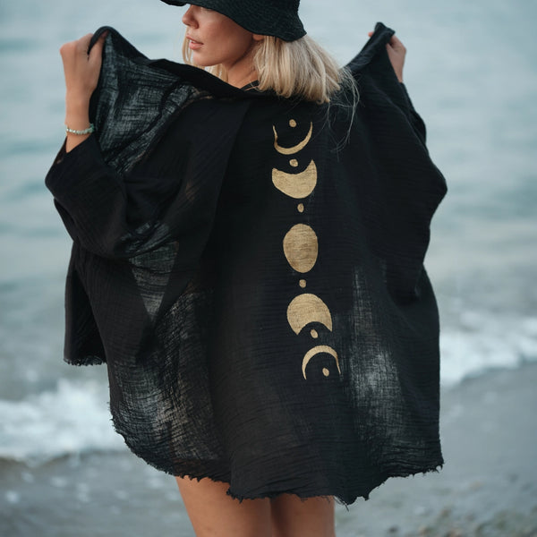 Mondphasen Kimono, schwarz