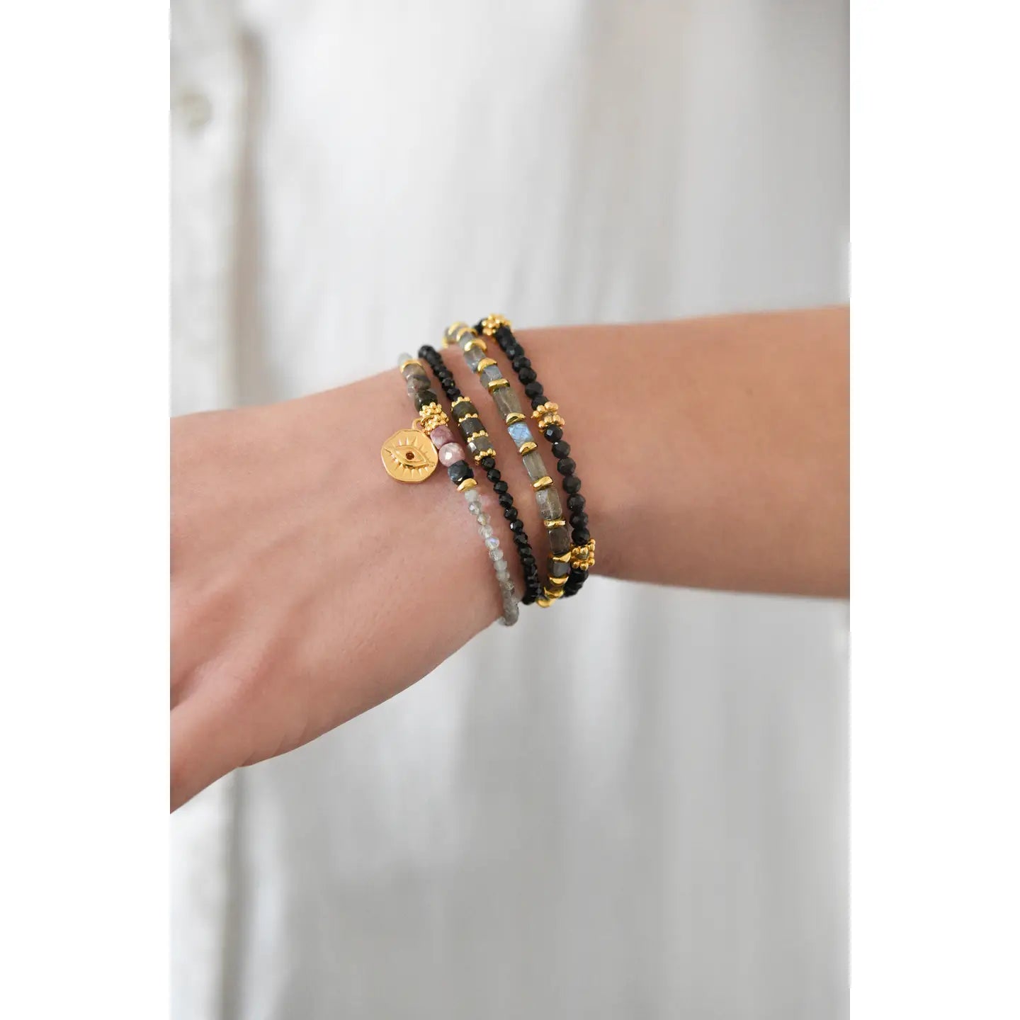 Armband Labradorit & Turmalin – Mit Augenanhänger