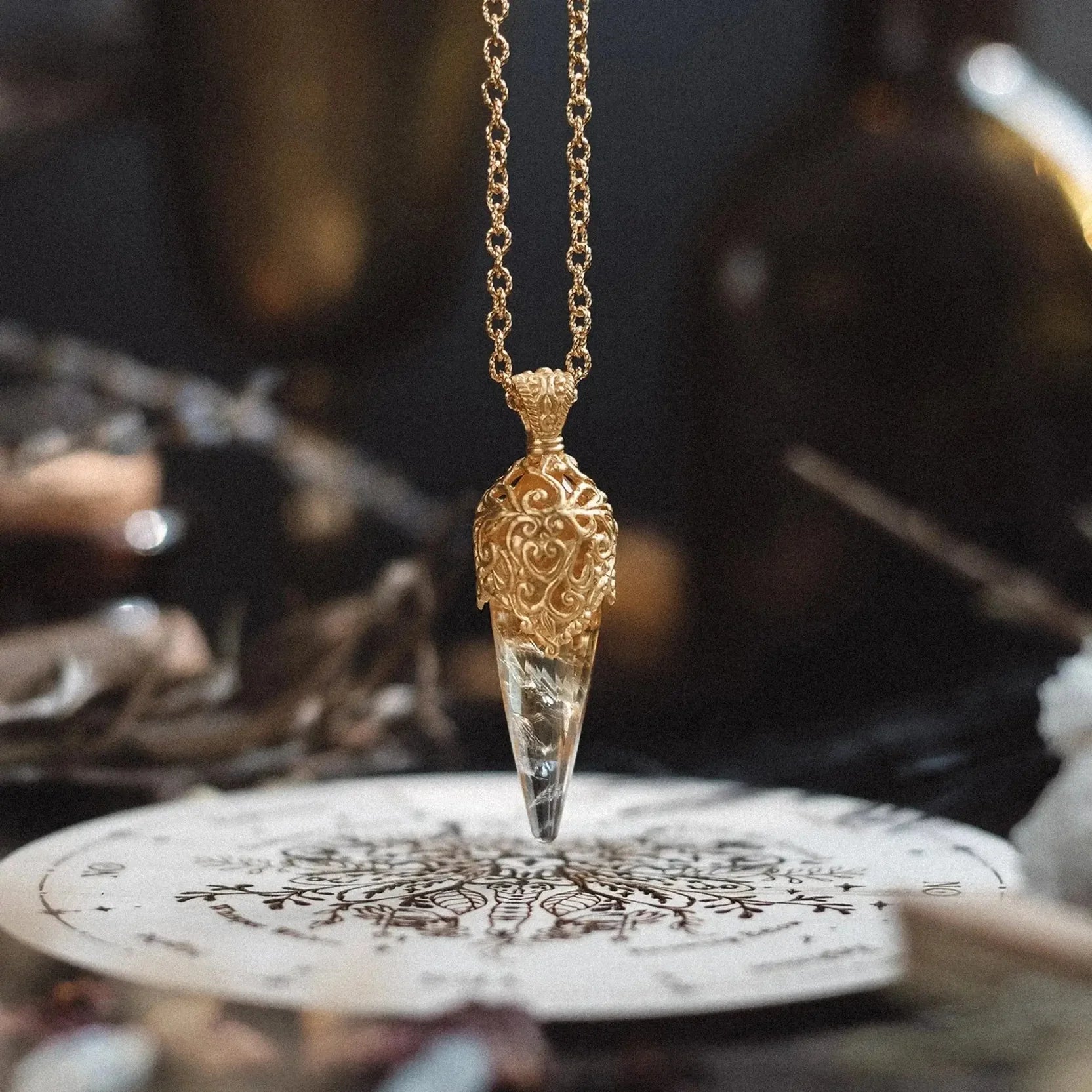 Inner Sun Pendulum -Halskette mit Facettiertem Citrin & Balinesischem Design - Ananadasoul