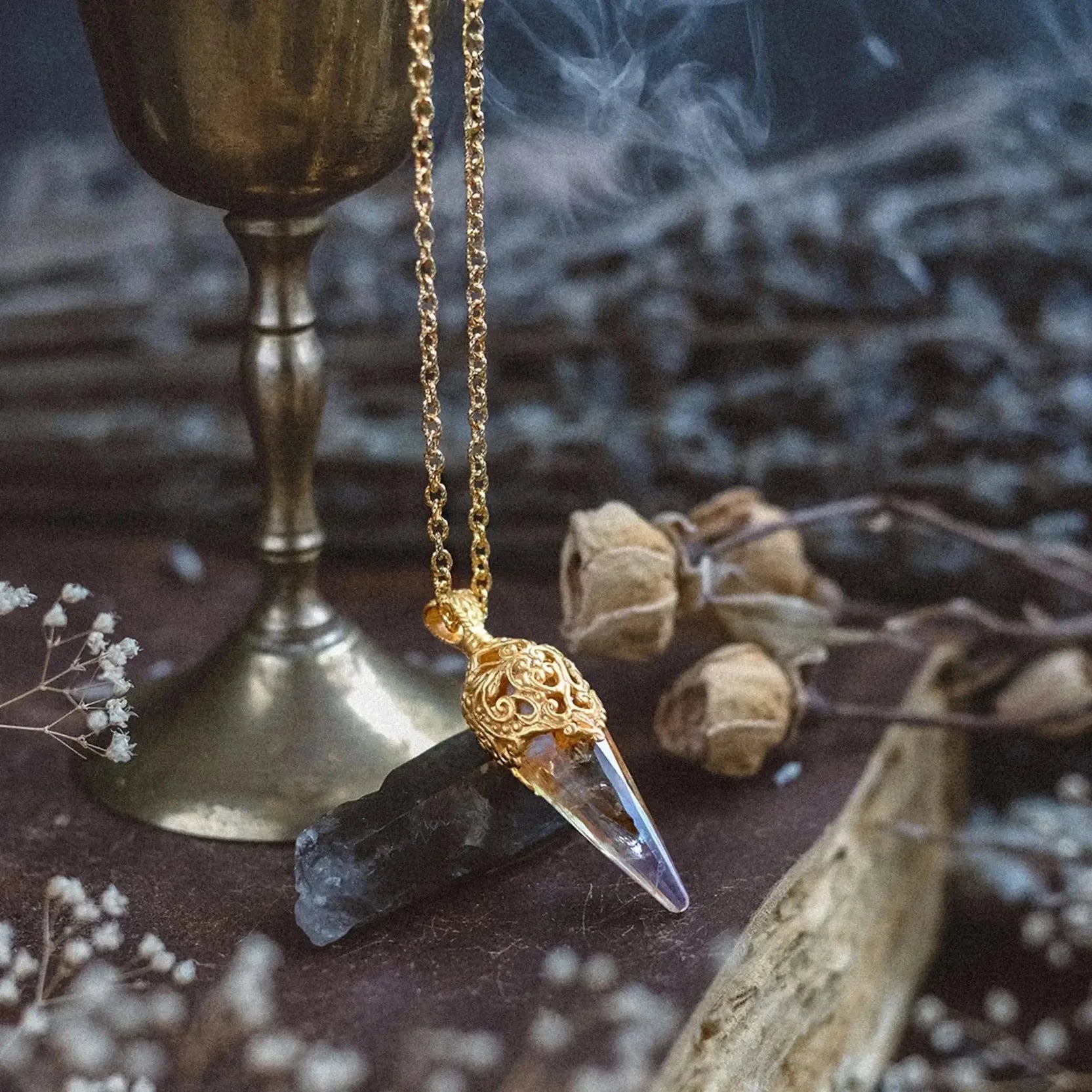 Inner Sun Pendulum -Halskette mit Facettiertem Citrin & Balinesischem Design - Ananadasoul